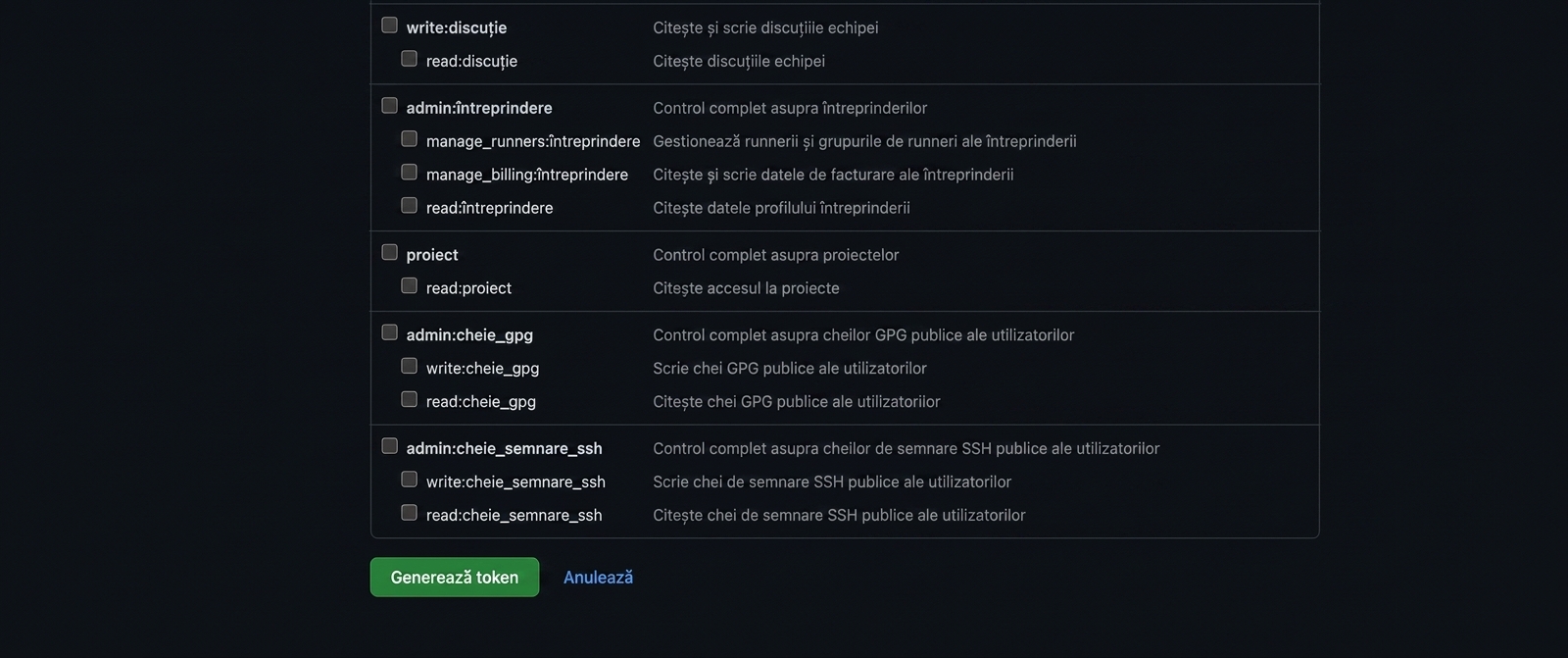 Butonul Generate token