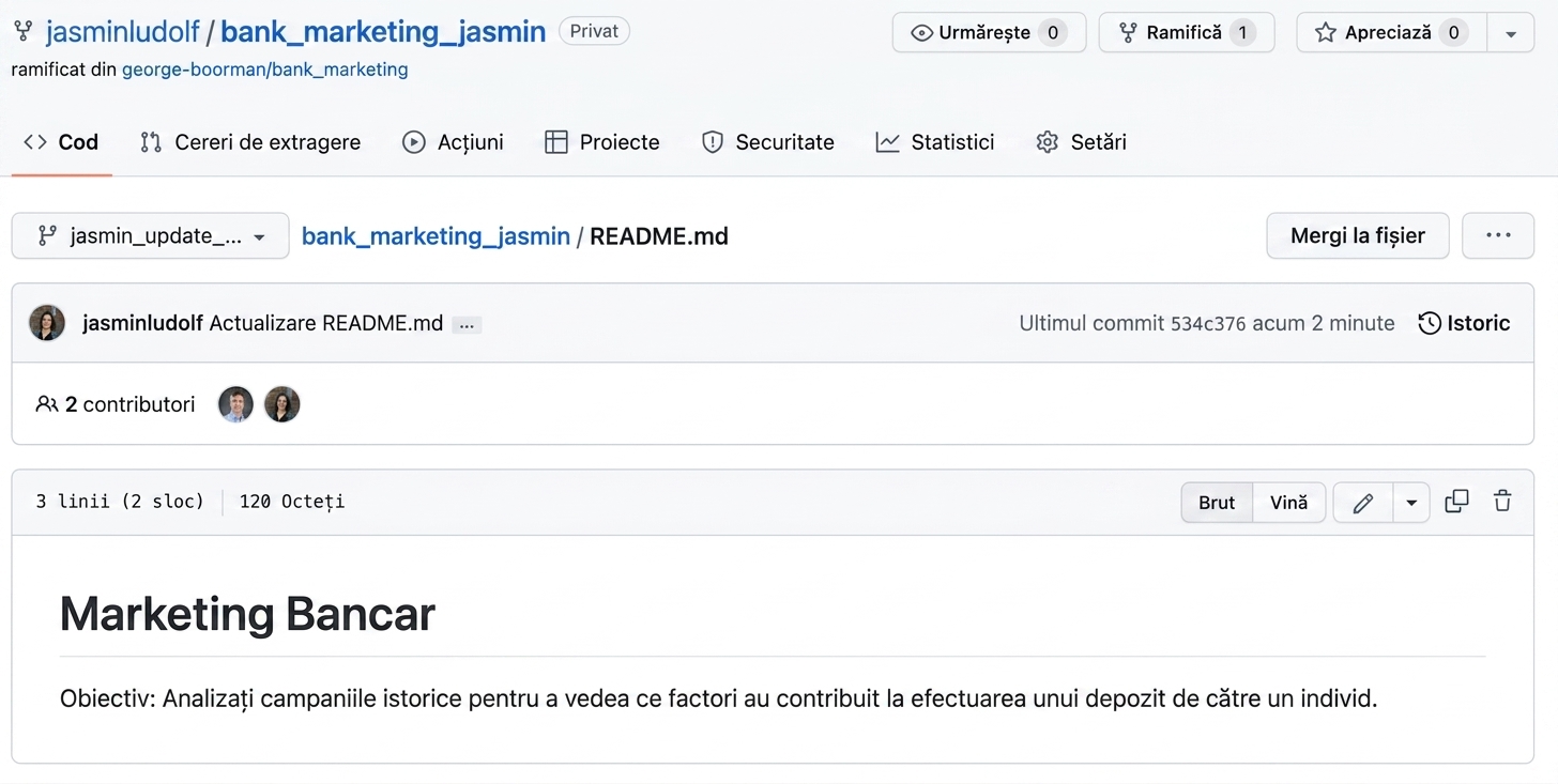 Vizualizare a repository-ului bifurcat cu modificările efectuate