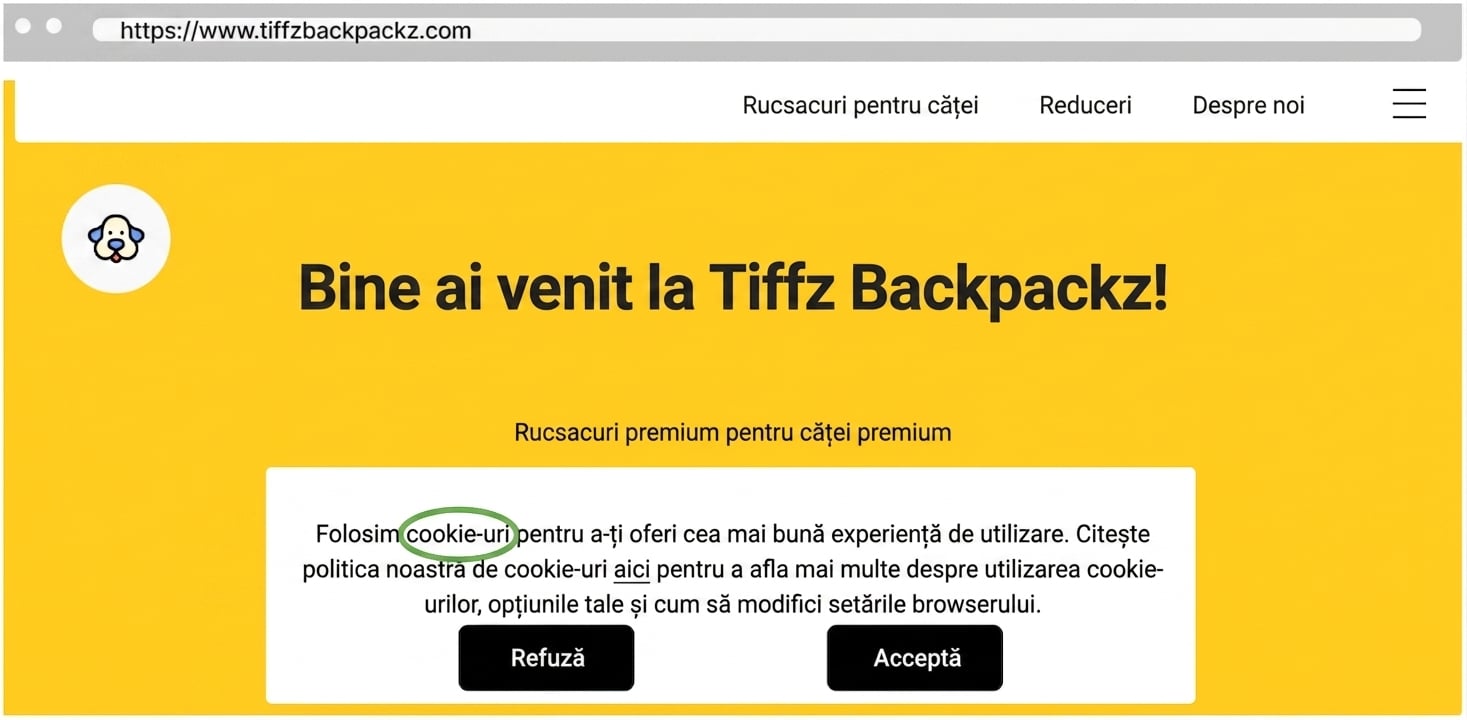 Cookie-uri pe pagina de start Tiffz Backpackz