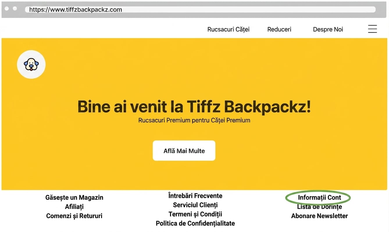 Informații cont pe pagina de start Tiffz Backpackz