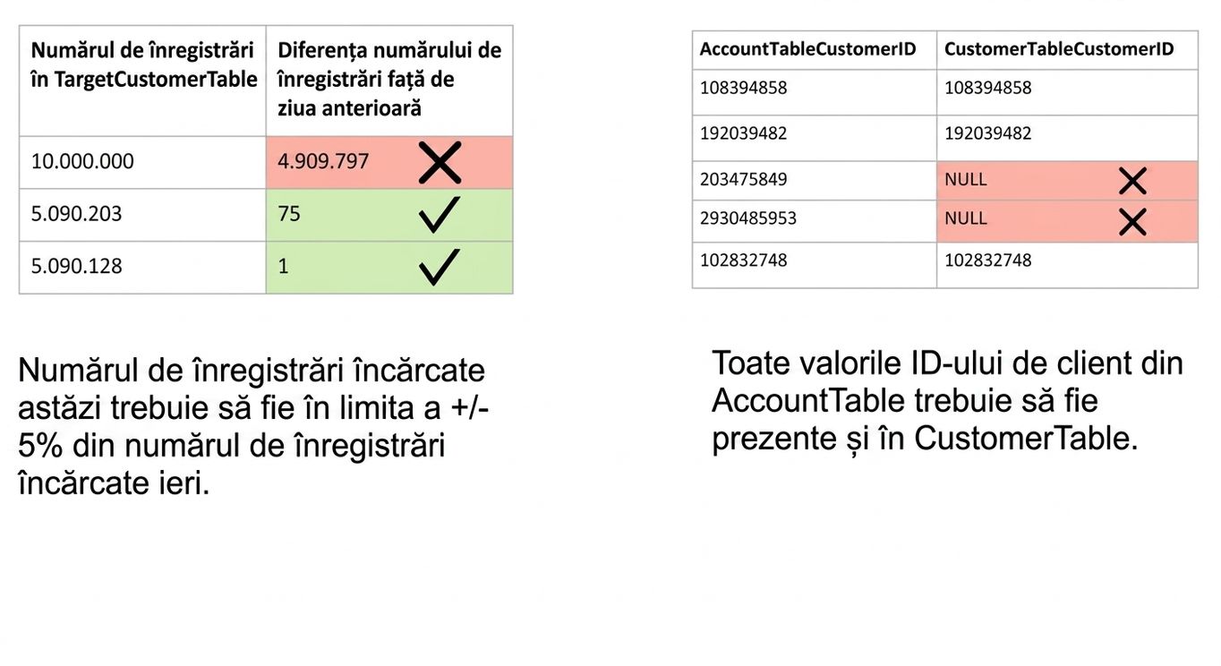exemple de consistență cu reguli de calitate a datelor și tabele cu date care eșuează la consistență
