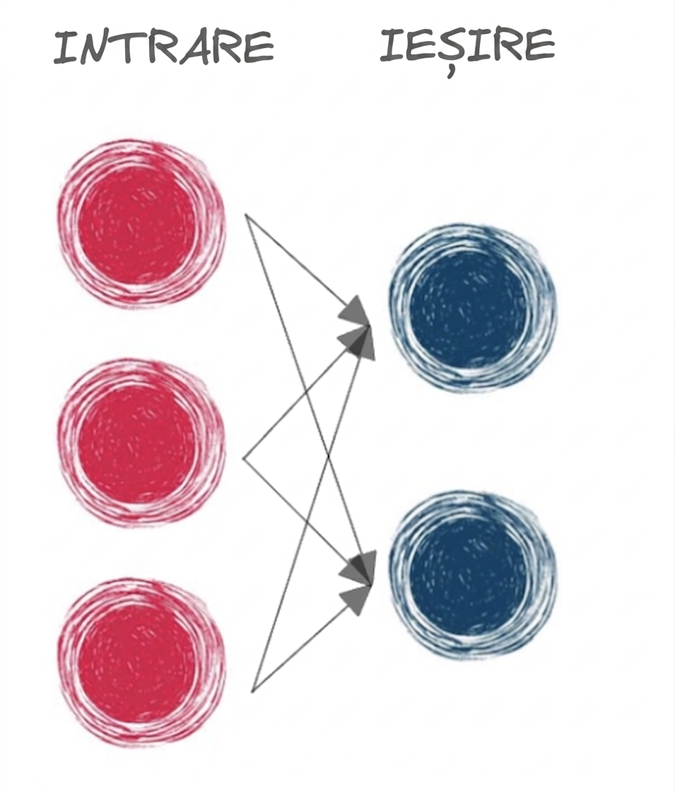 Diagramă reprezentând o rețea neuronală de bază cu intrare și ieșire
