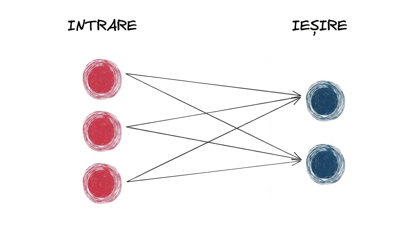 Diagramă reprezentând o rețea neuronală de bază cu intrare și ieșire
