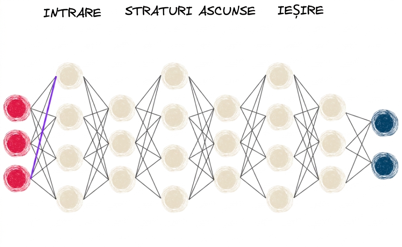 Diagramă a unei rețele neuronale cu mai multe straturi