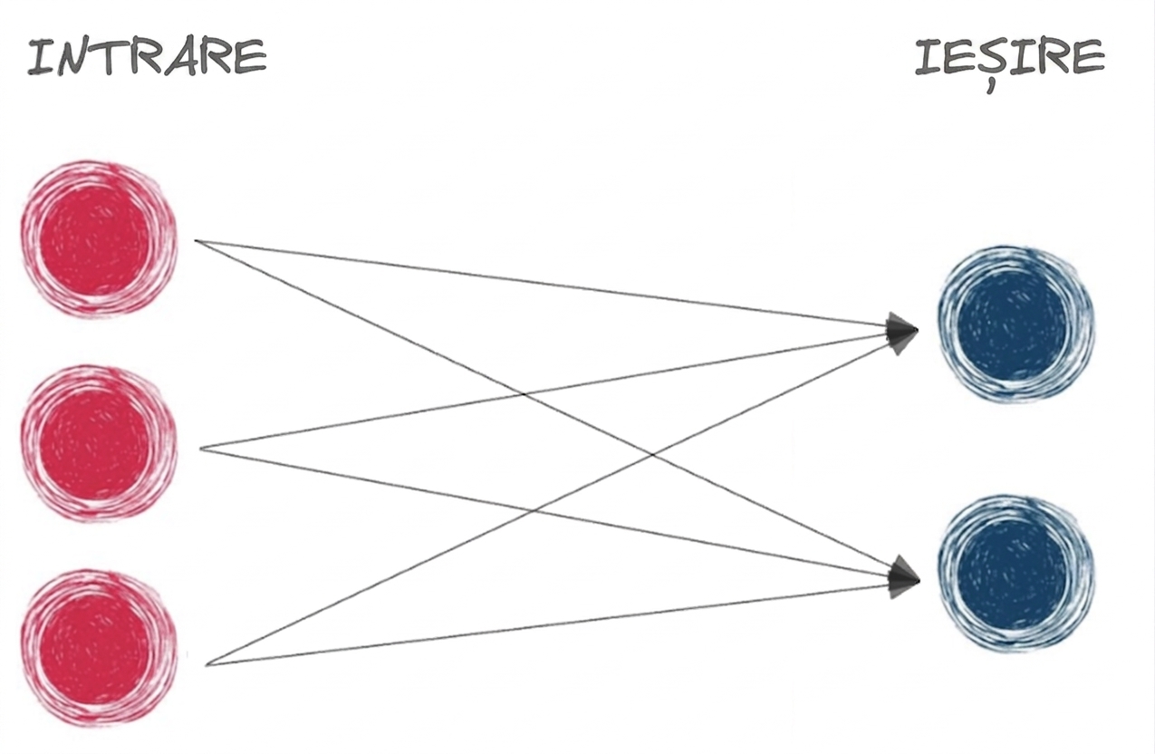 Diagramă reprezentând o rețea neuronală de bază cu doar intrare și ieșire