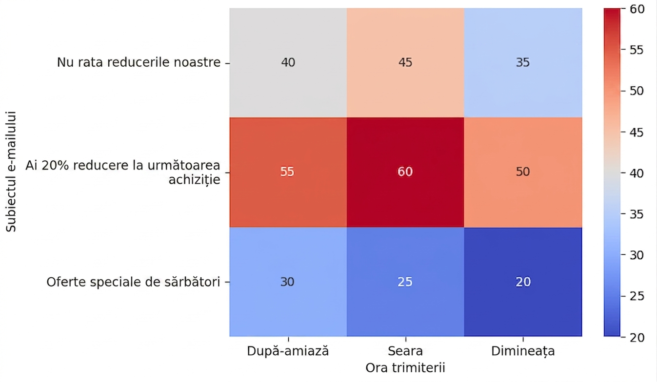 Hartă termică care compară ratele de deschidere