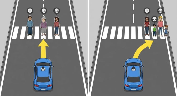 Ilustrație a unei dileme etice privind o mașină autonomă