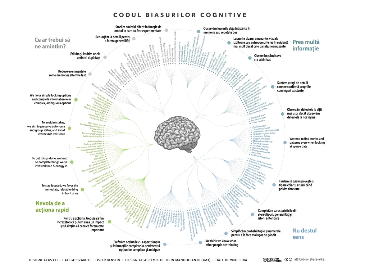 Ilustrație a diverselor prejudecăți cognitive.