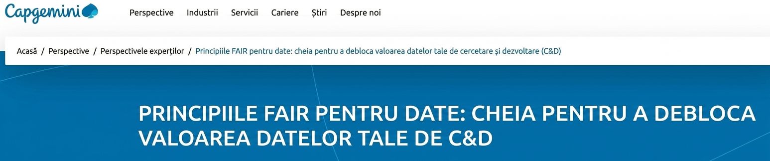 Captură de ecran a eforturilor Capgemini privind principiile datelor FAIR.