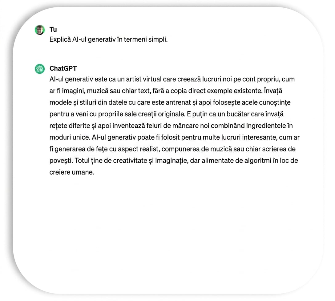 Răspunsul ChatGPT, care conține puțin jargon și informații tehnice.