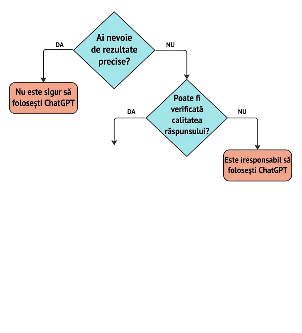 O diagramă cu patru întrebări-cheie pentru validarea unui caz de utilizare ca aplicație potrivită pentru ChatGPT.