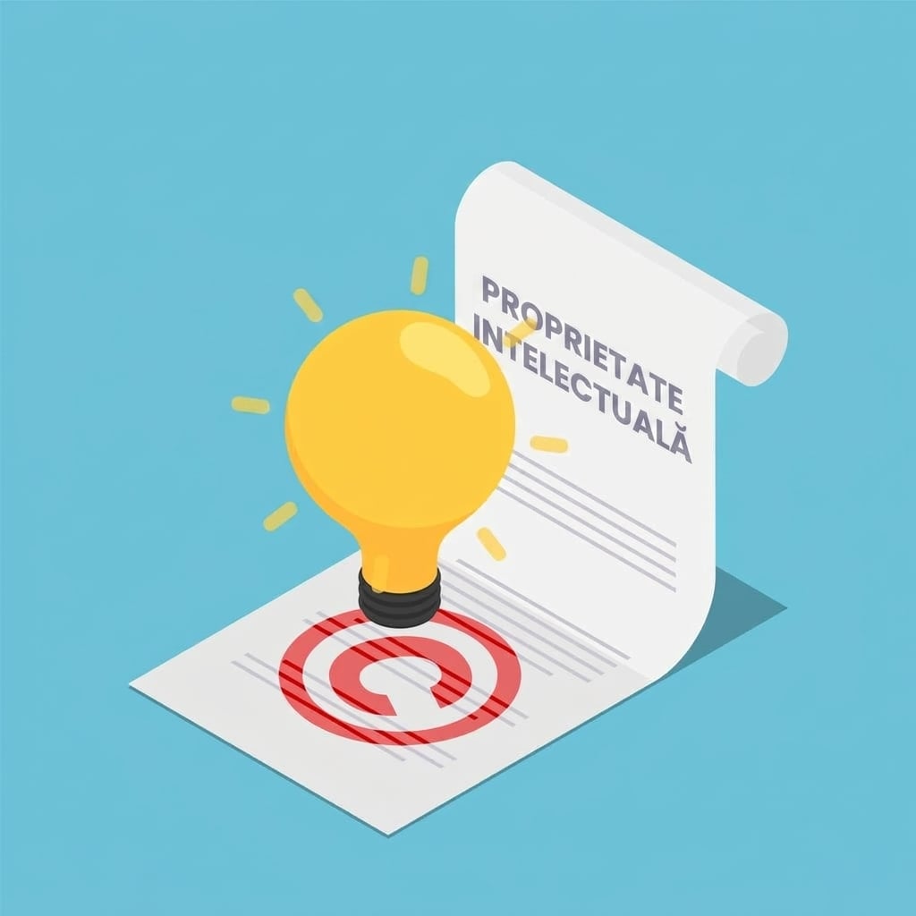 Pictogramă reprezentând protecția drepturilor de autor asupra proprietății intelectuale.