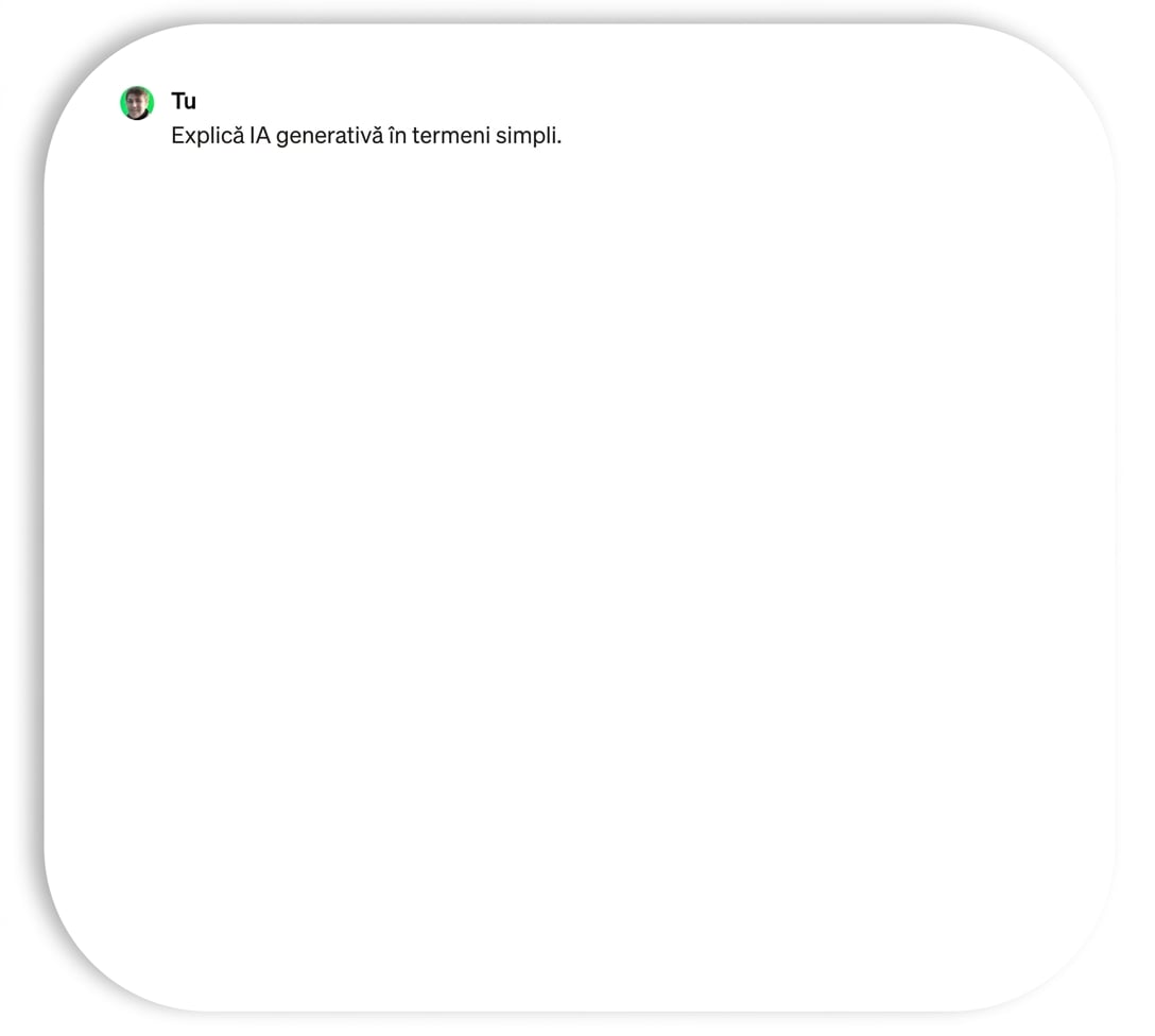 Instrucțiune adresată ChatGPT pentru a rezuma IA generativă în termeni simpli.
