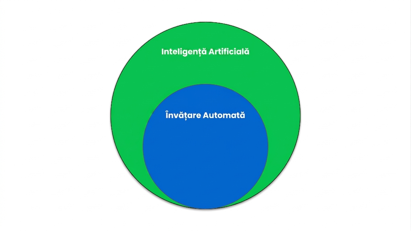Diagramă Venn care arată că Învățarea Automată este un subset al Inteligenței Artificiale