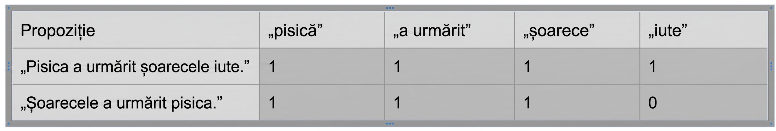O matrice cu reprezentare bag-of-words
