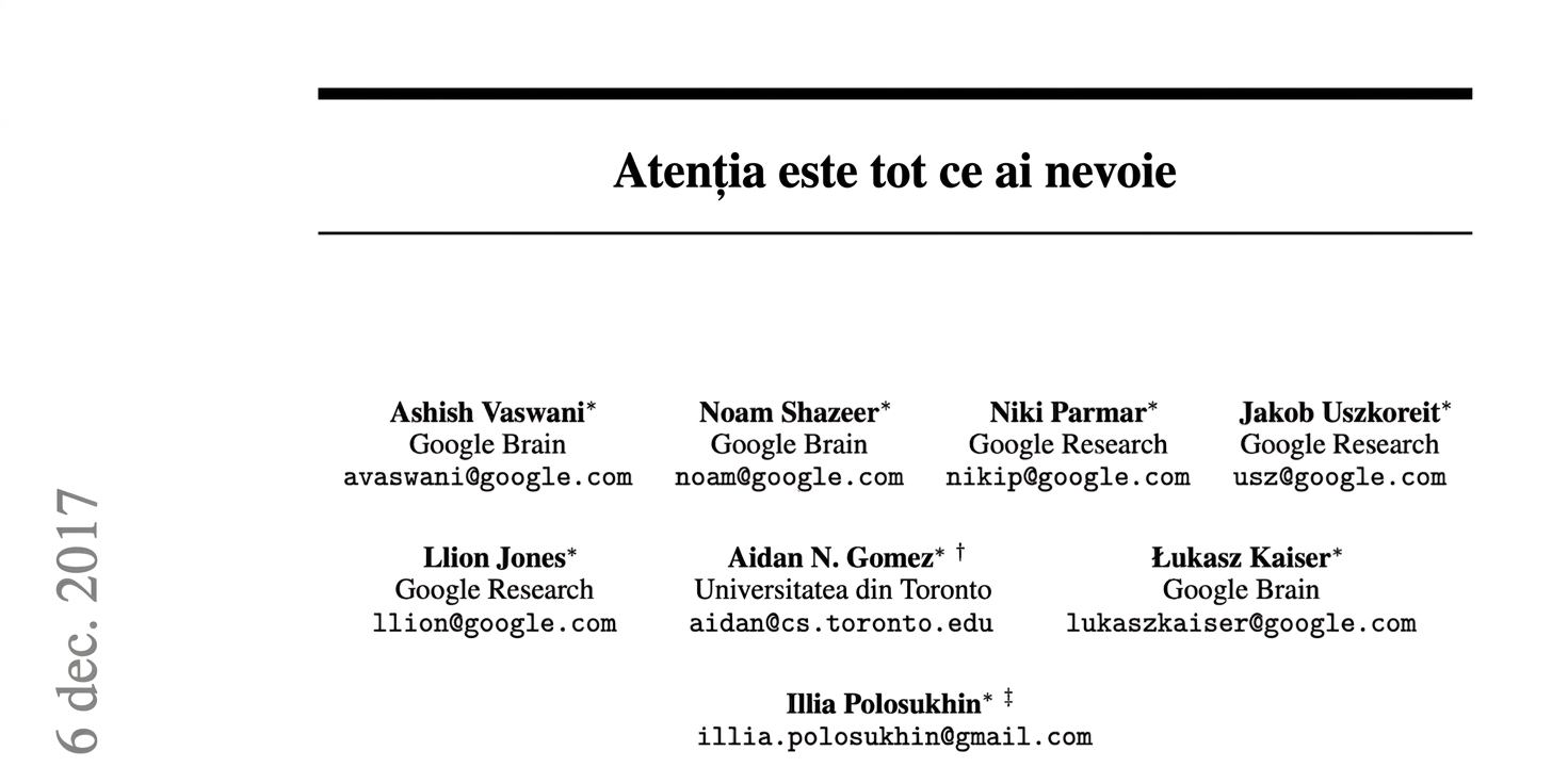 Fragment din articolul „Attention is all you need"