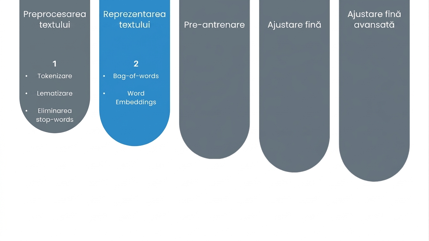 Diagramă de progres care arată că am ajuns la etapa de reprezentare a textului