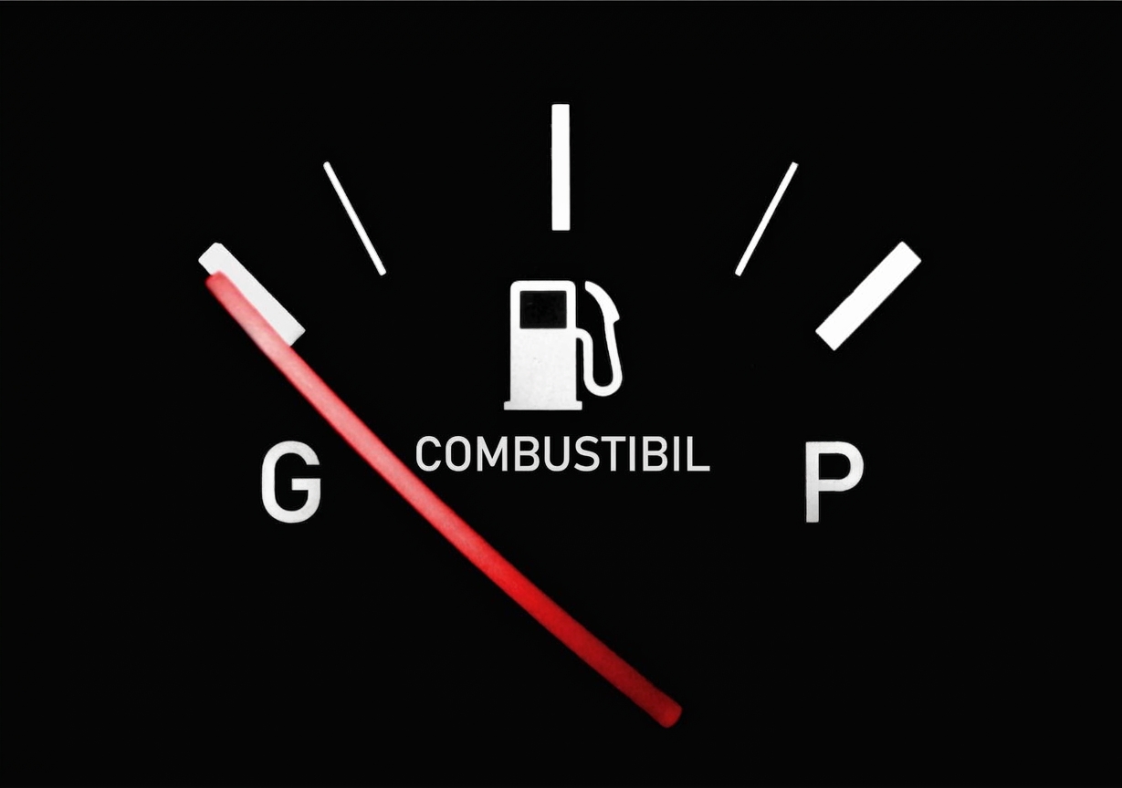 Un indicator de combustibil care arată rezervorul gol
