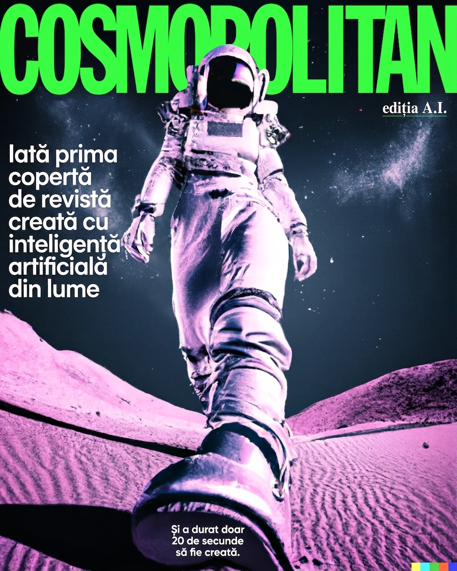 Coperta revistei Cosmopolitan cu o astronaută generată de IA