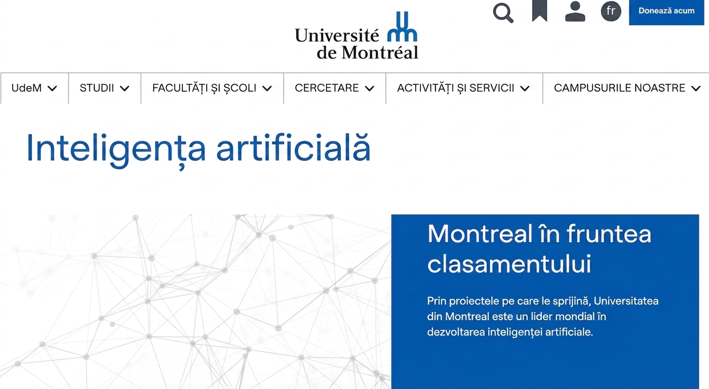 Pagina principală a centrului de IA al Universității din Montreal