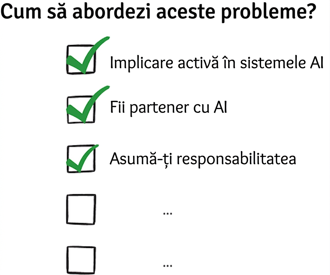 Listă de verificare cu acțiuni pentru abordarea provocărilor legate de corectitudine.