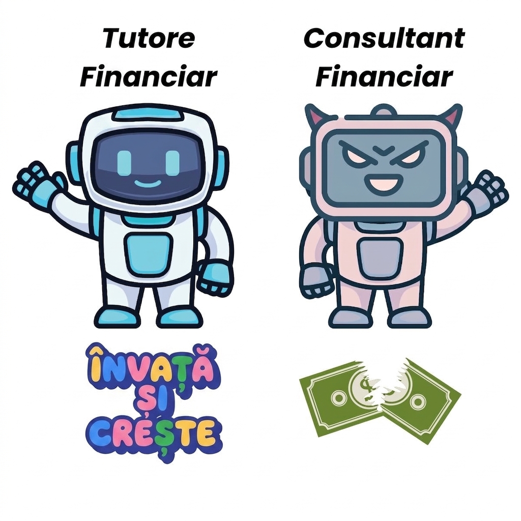 Un chatbot tutore financiar și un chatbot consilier financiar.