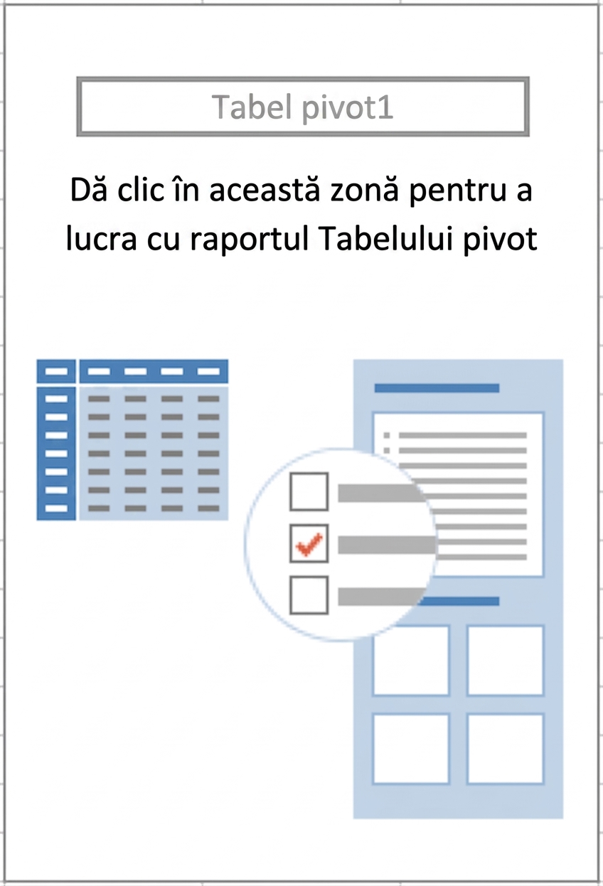 Conturul unui PivotTable care ghidează utilizatorul în construirea acestuia