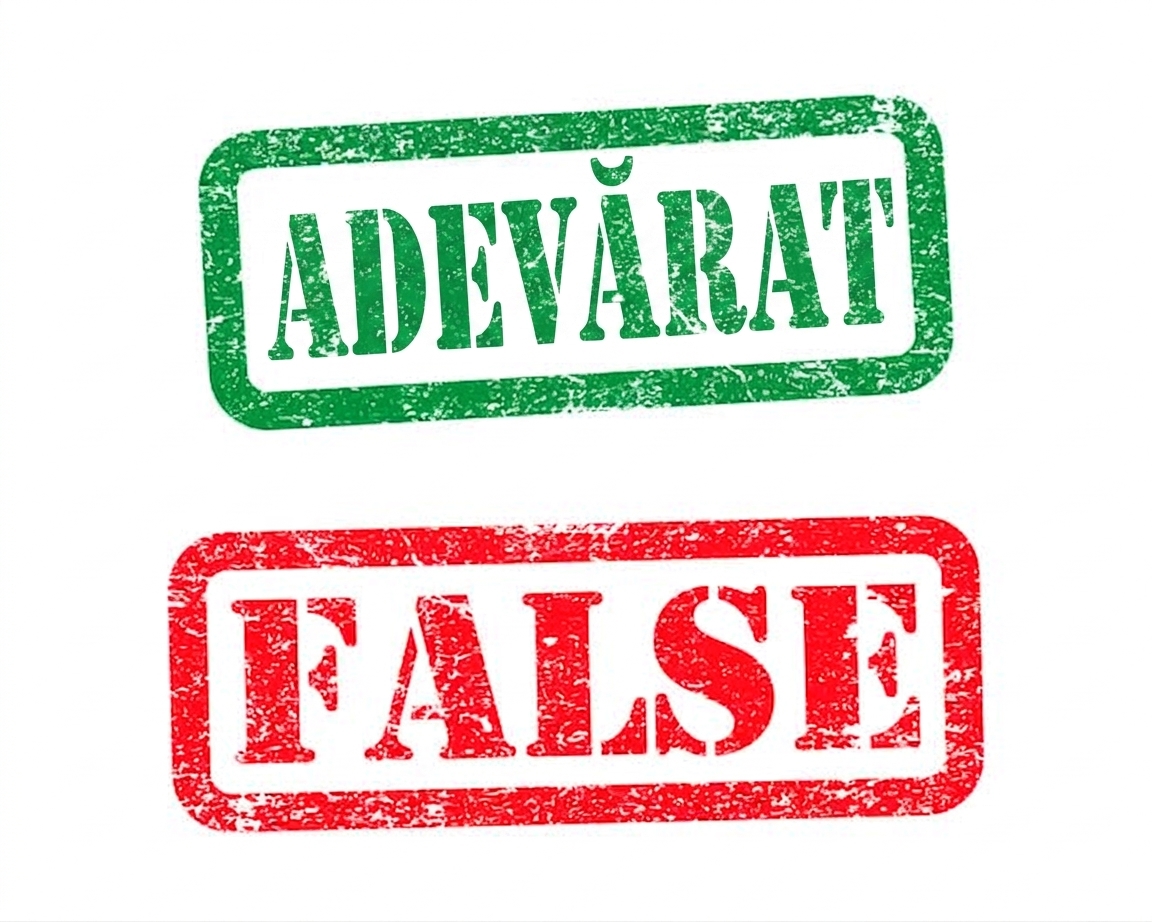 Imagini cu cuvântul TRUE în verde și FALSE în roșu.