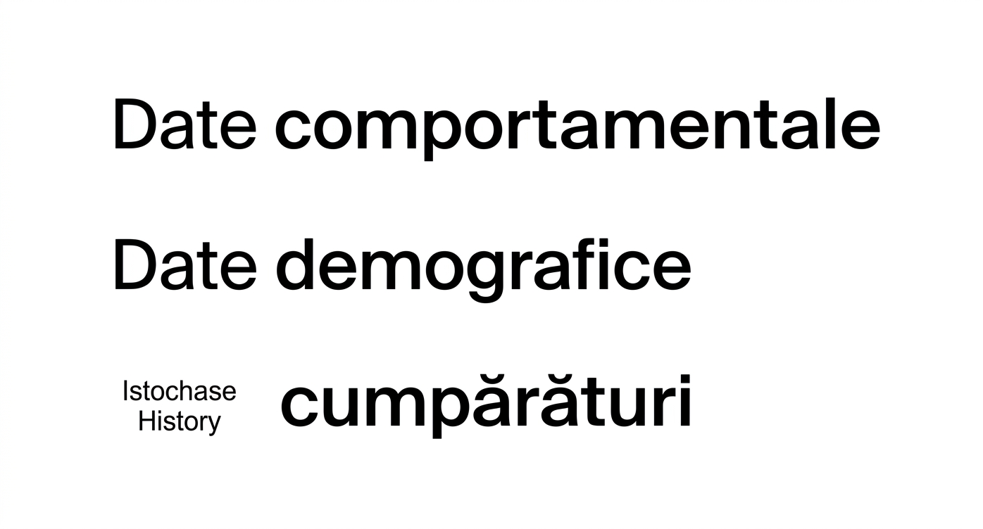 Date comportamentale, demografice și istoricul achizițiilor.