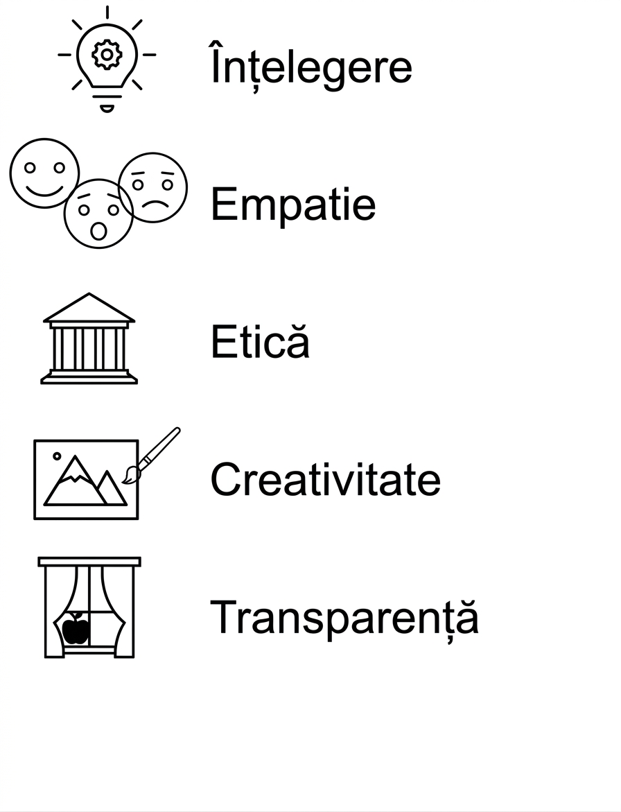 Înțelegere. Empatie. Etică. Creativitate. Transparență.