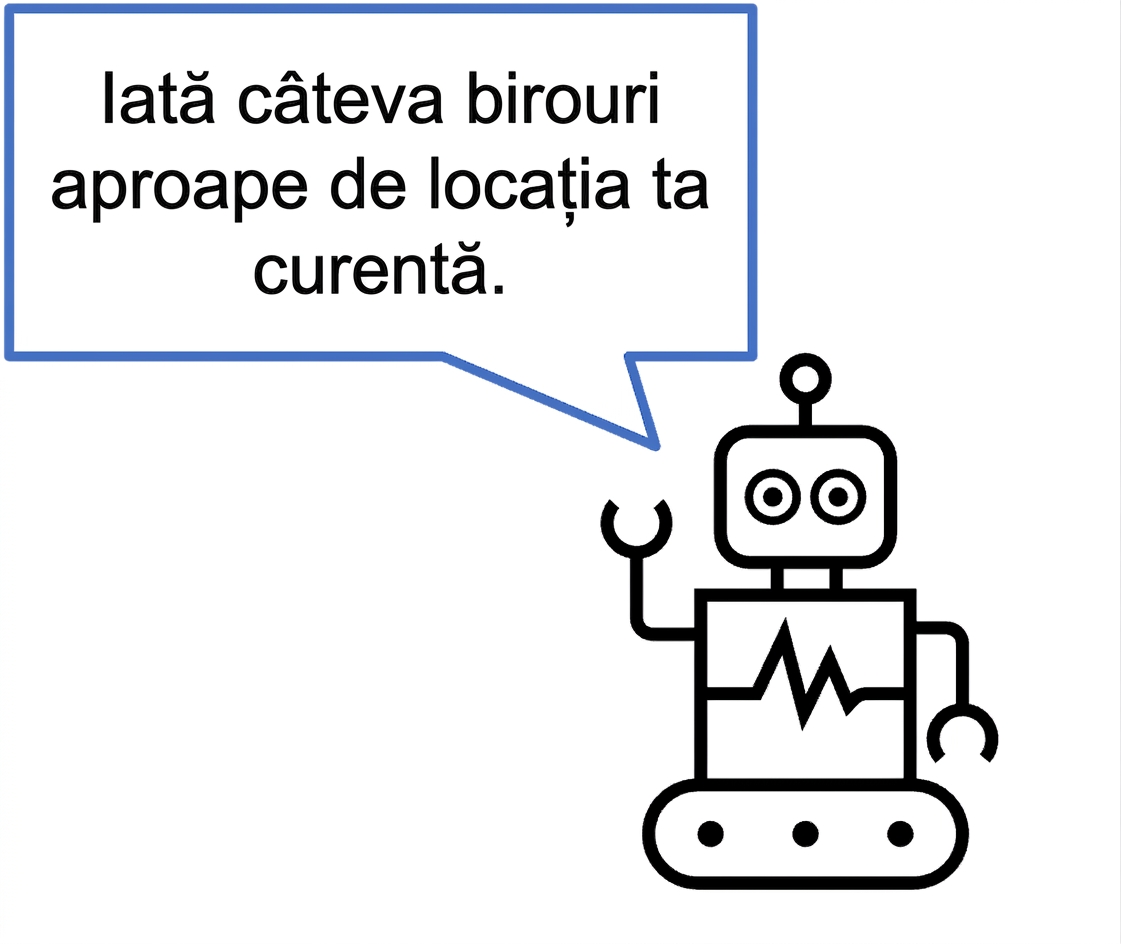 Robot de chat sugerând o locație.