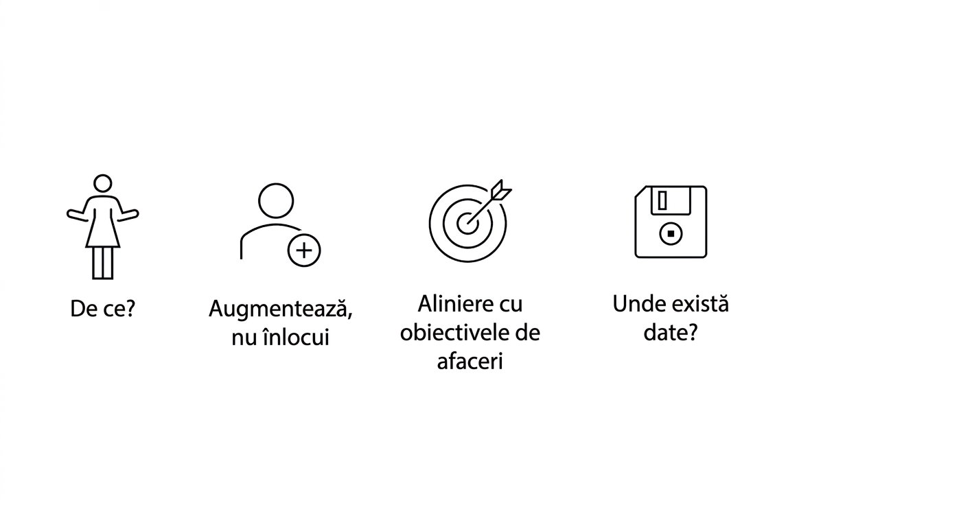 De ce? Augmentare, nu înlocuire. Aliniere cu obiectivele de afaceri. Unde sunt datele?
