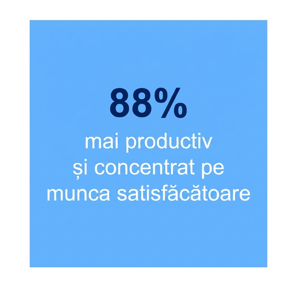 88% mai productivi și concentrați pe muncă satisfăcătoare.