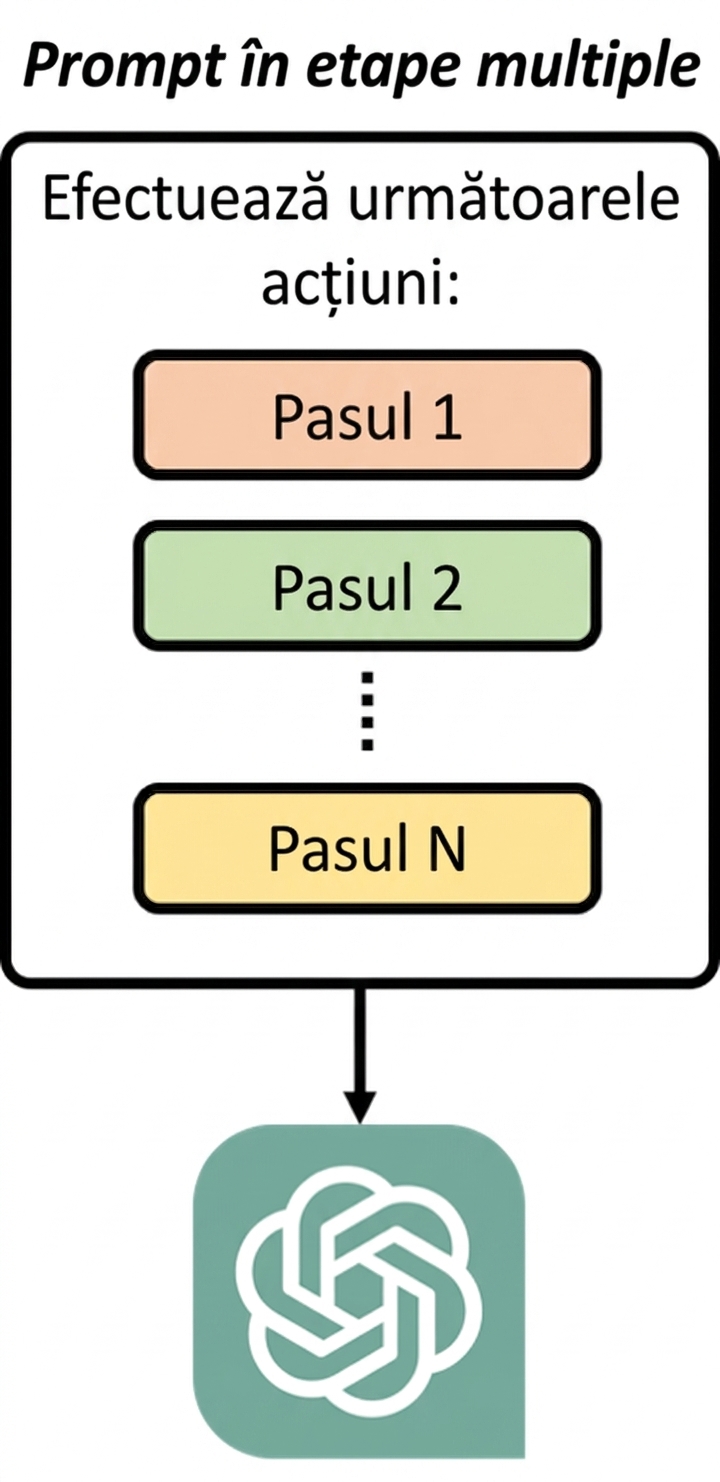 Diagramă care arată că o solicitare în mai mulți pași oferă modelului o serie de pași secvențiali de executat.