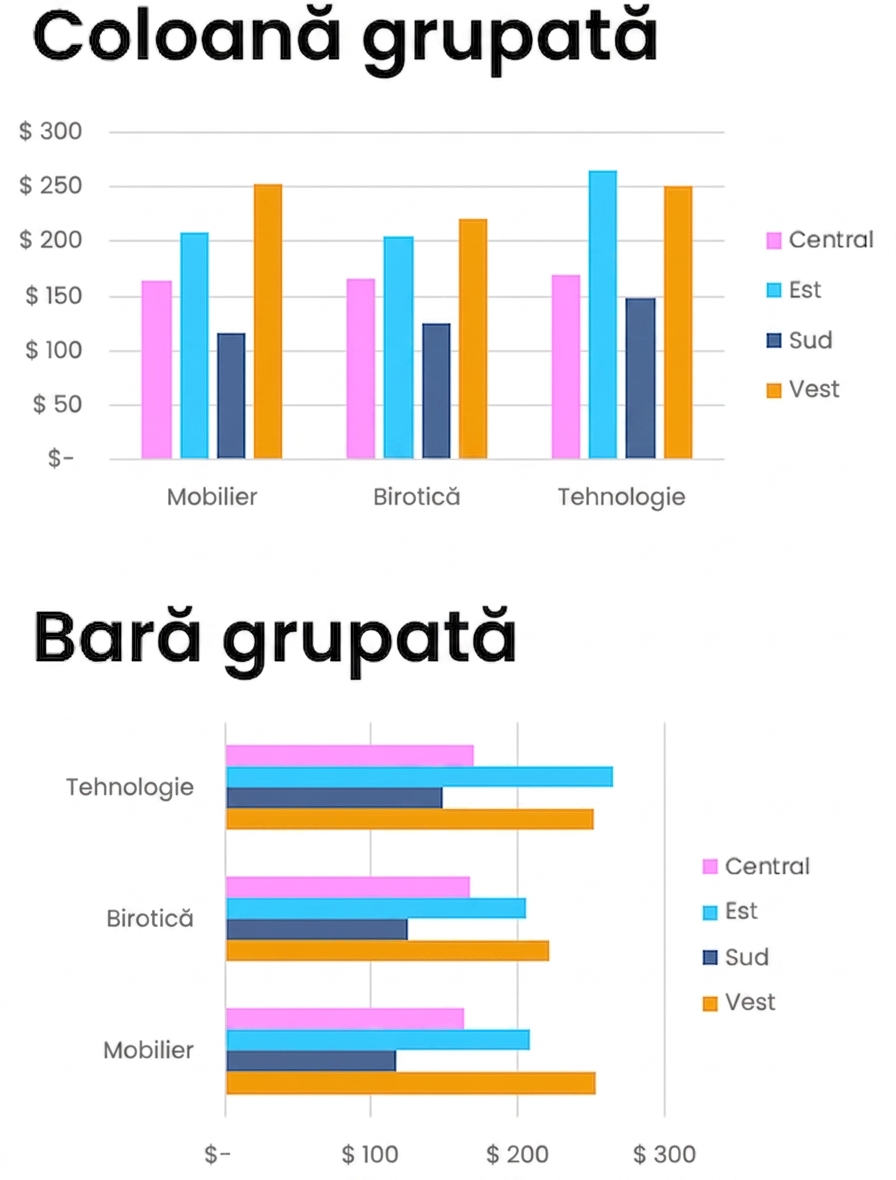 Exemple de grafice cu bare și coloane grupate