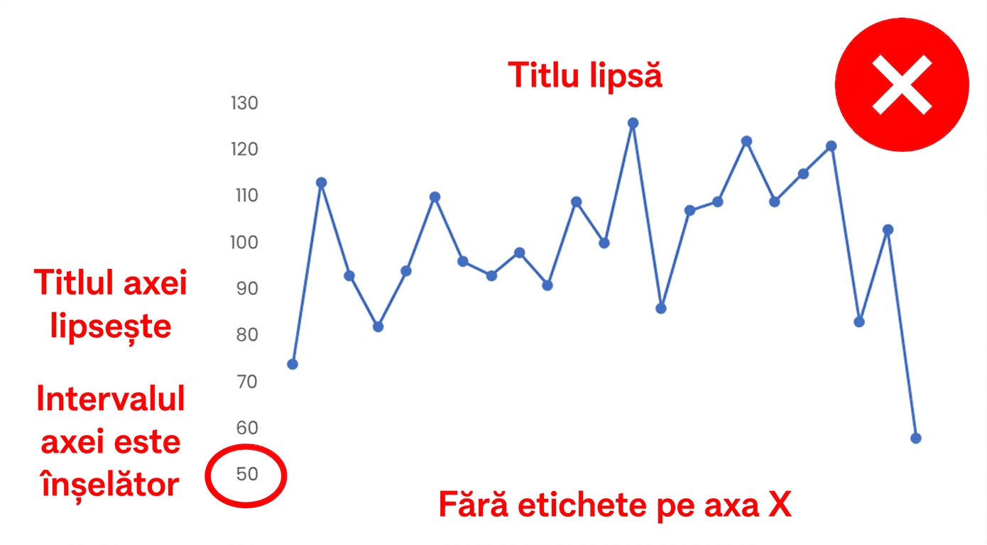 Exemplu de diagramă fără nume de axe, legende, etichete sau titlu clar
