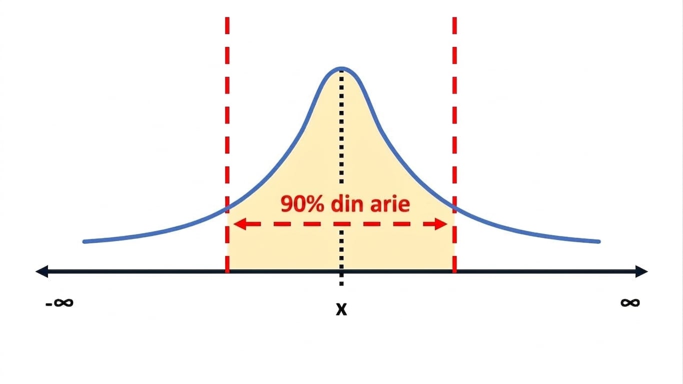 O curbă de distribuție cu 90% din arie evidențiată