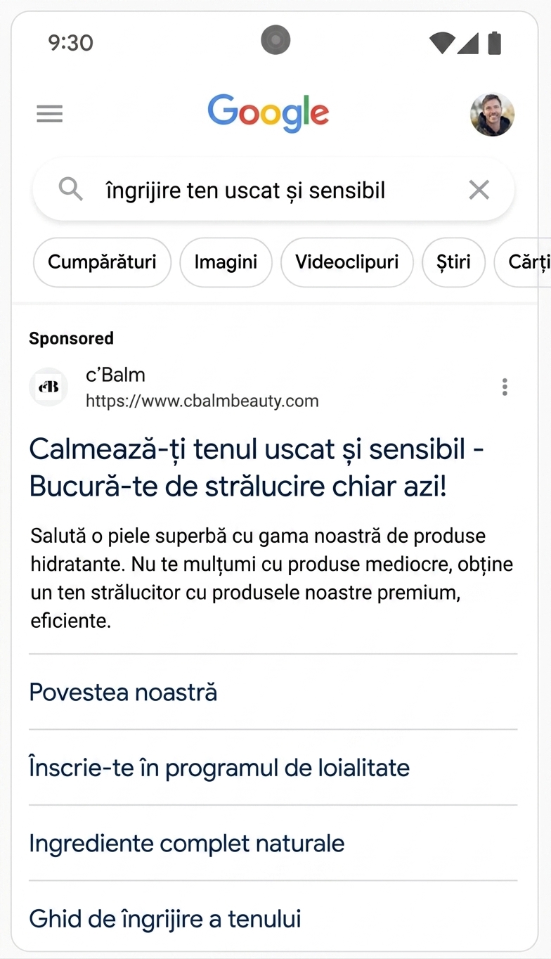 Exemplu al platformei publicitare Google care se adaptează dinamic pentru publicitate personalizată