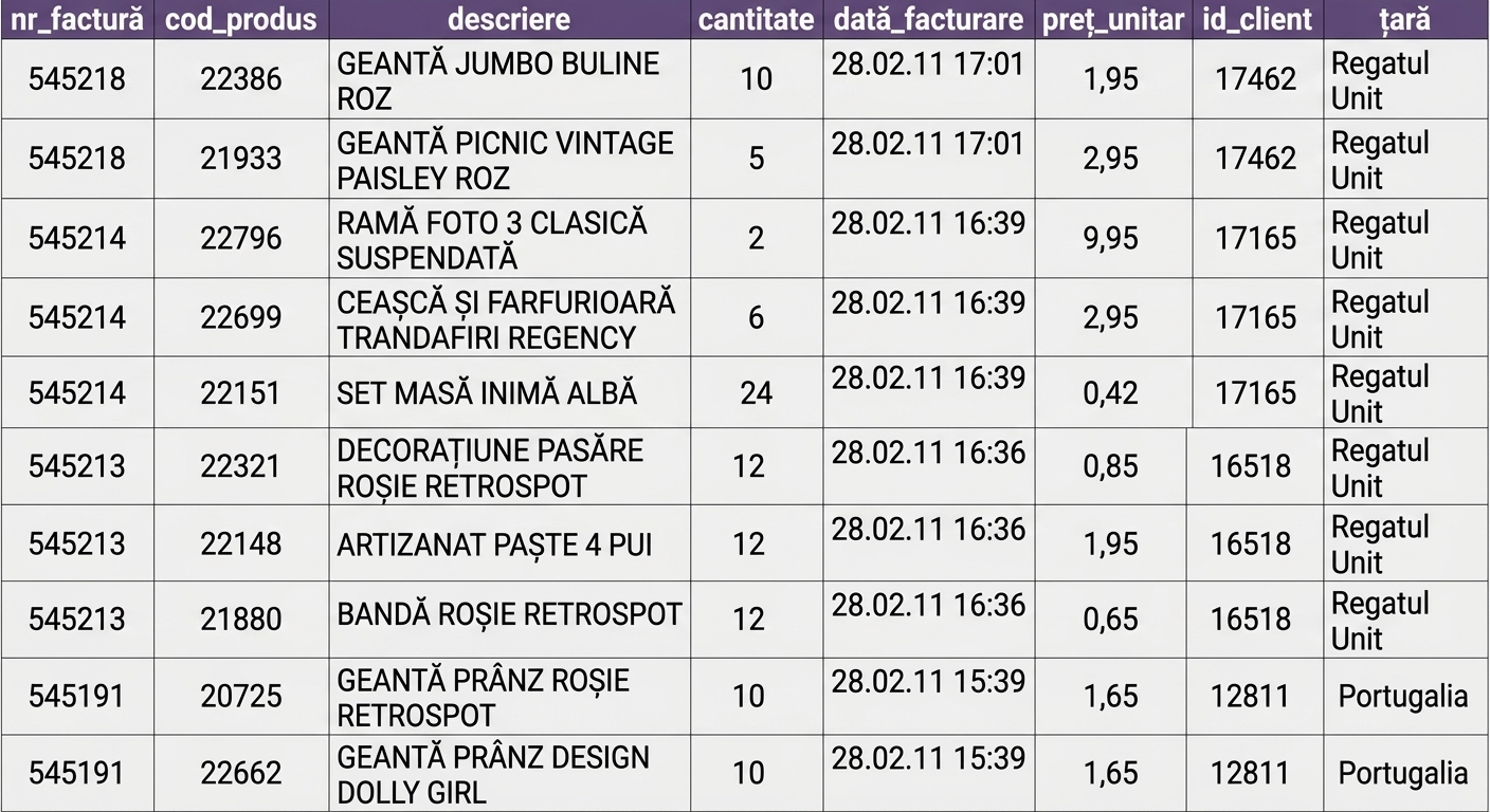 Rânduri din tabelul de comerț electronic