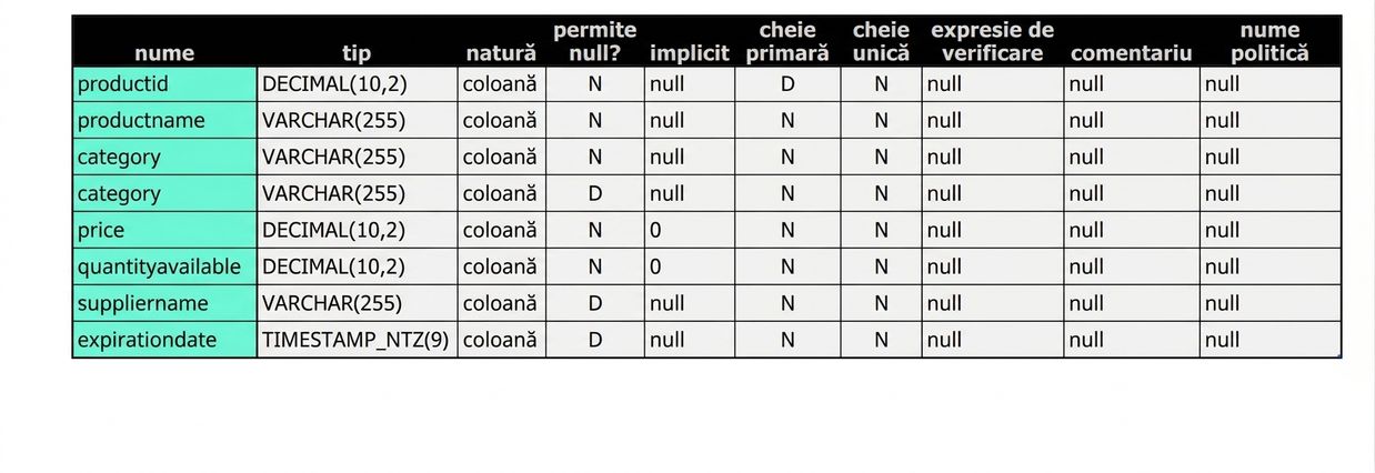 Rezultatul comenzii DESC TABLE