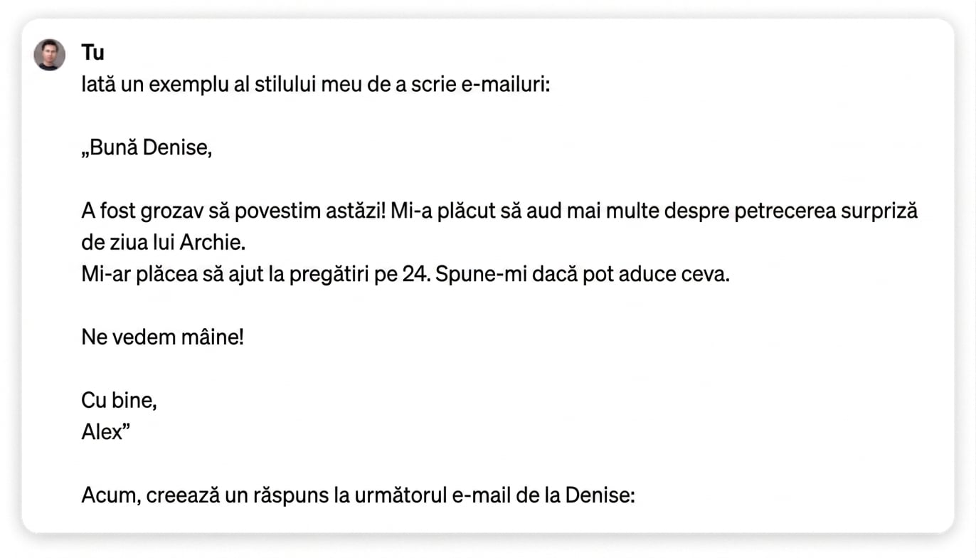 Captură de ecran a unui răspuns personalizat din ChatGPT