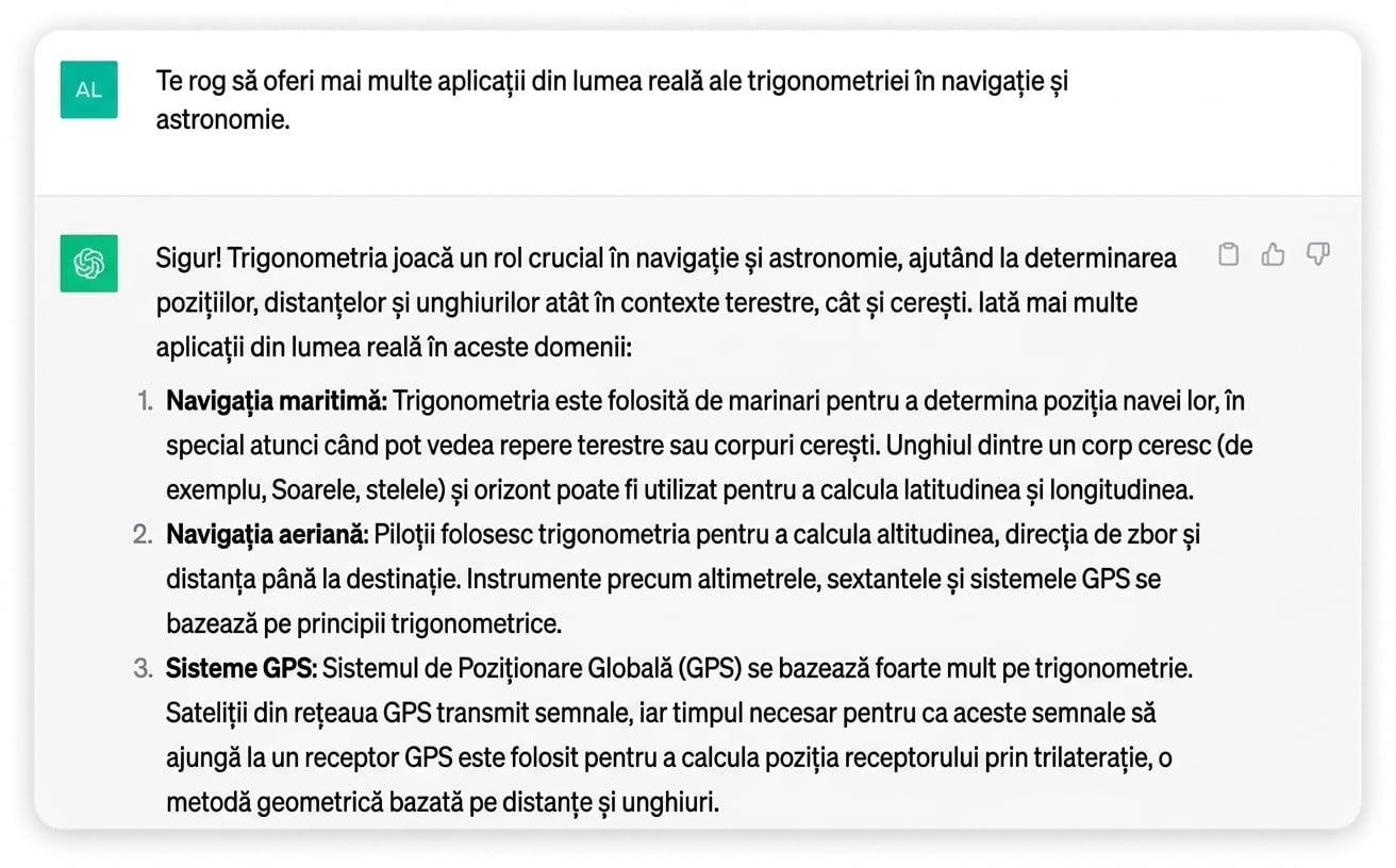 Captură de ecran a unui răspuns detaliat generat de ChatGPT