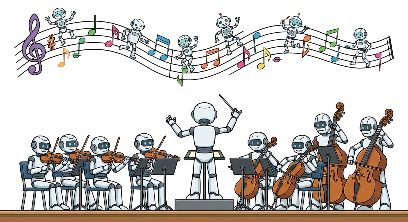 Ilustrație cu o orchestră