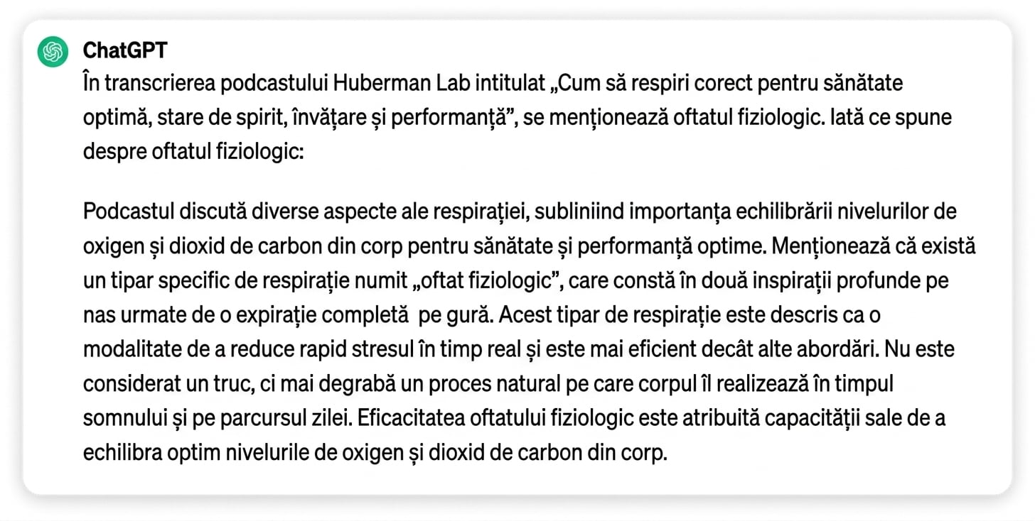 Răspunsul ChatGPT la promptul de parafrazare dintr-un transcript