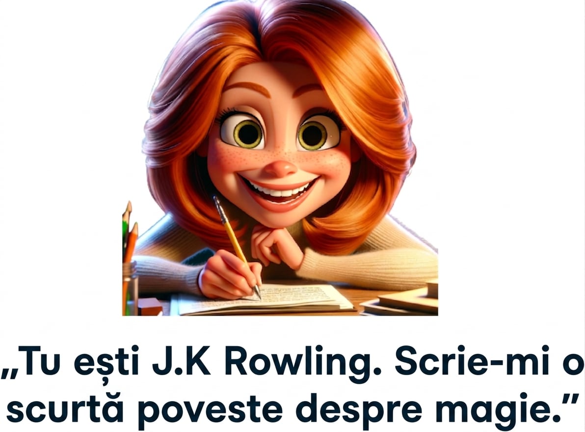 O persoană fericită cu promptul „ești j.k. rowling, scrie-mi o poveste scurtă despre magie"