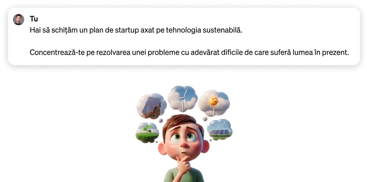 Ilustrație cu un copil care se gândește la tehnologie sustenabilă