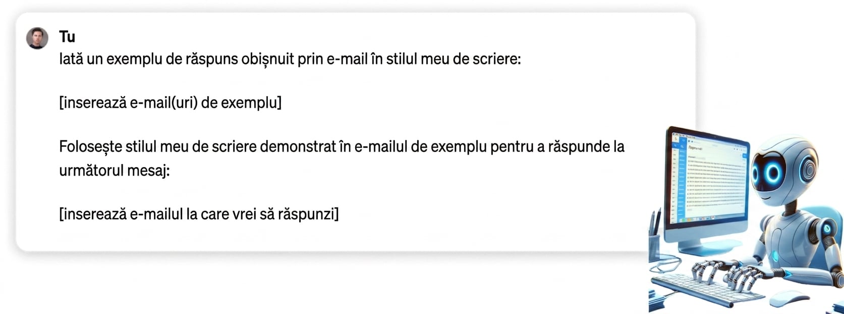 Prompt care furnizează un exemplu de e-mail