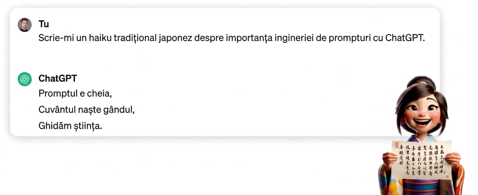 Răspunsul ChatGPT la cererea de a scrie un haiku japonez