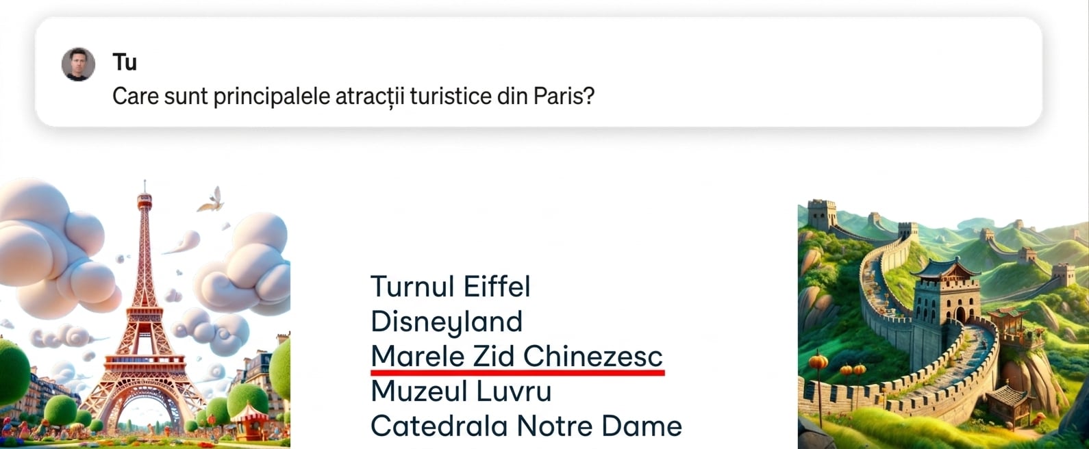 Care sunt principalele atracții turistice din Paris, cu răspuns incorect evidențiat