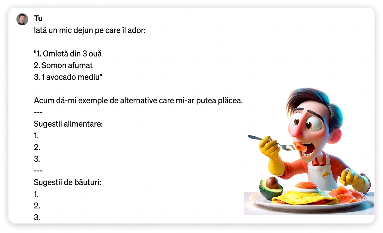 Ilustrație cu o persoană care ia micul dejun